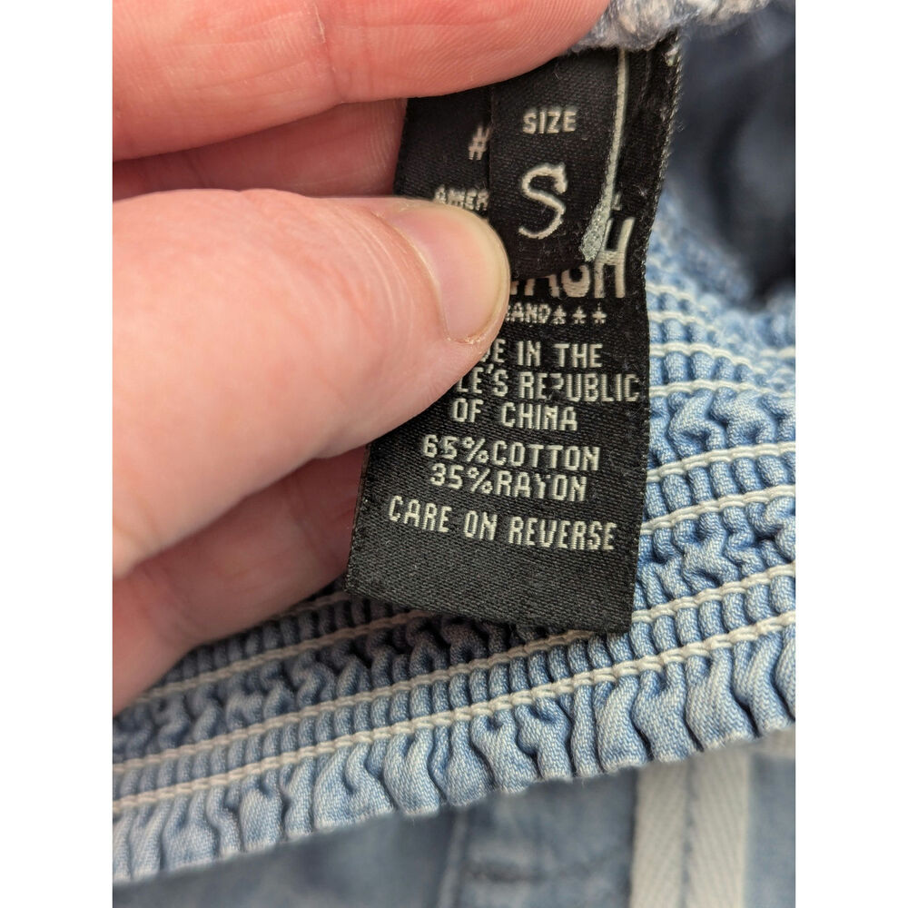 Rewash Chambray Denim Pants Lightweight Wide Leg Shirred Stretch Blue Small - Picture 6 of 9